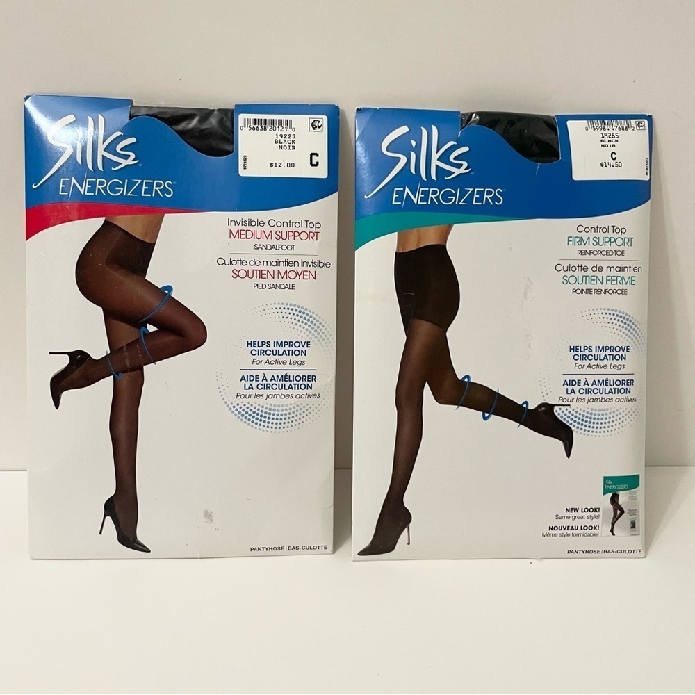 Energizers Black Control Top Hosiery Firm And Medium Support Pantyhose Size C
